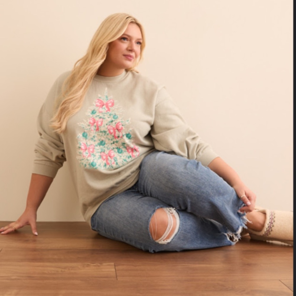 Arula Christmas Tree Bow Sweatshirt 0X/1X NWT